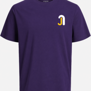 JJ Premium Purple T-Shirt with Minimal Dual-Tone Arc Logo, Soft Cotton Fabric, Regular Fit Crew Neck, Breathable Everyday Wear, Durable Stitching, Fade-Resistant Color