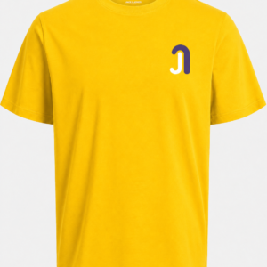 JJ Premium Yellow T-Shirt with Minimal Dual-Tone Arc Logo, Soft Cotton Fabric, Regular Fit Crew Neck, Breathable Everyday Wear, Durable Stitching, Fade-Resistant Color